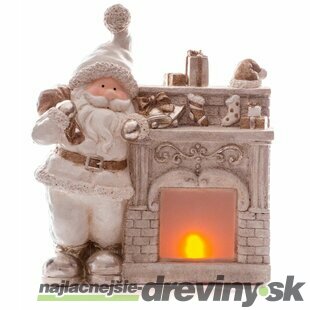 Luxusná vianočná dekorácia, Santa pri krbe, 12 LED, 3xAAA, keramika, 38x16x44 cm