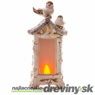Luxusná vianočná dekorácia, Vtáci na kozube, 12 LED, 3xAAA, keramika, 21x15x44 cm