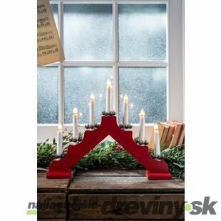 Vianočný svietnik, 7x LED teplá biela, červený, 2xAA, interiér, 39x31 cm