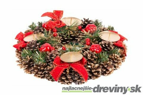 Vianočný veniec, prírodný, adventný, červený, 25 cm