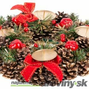 Vianočný veniec, prírodný, adventný, červený, 25 cm