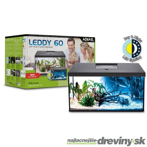 Akvarijný set Aquael LEDDY LED Day & Night čierny 60x30x30cm 54l