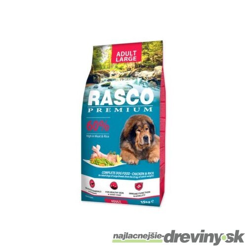 Krmivo Rasco Premium Adult Large kura s ryžou 15kg