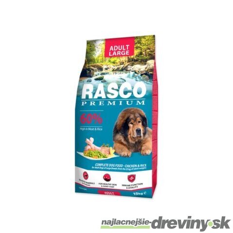 Krmivo Rasco Premium Adult Large kura s ryžou 15kg