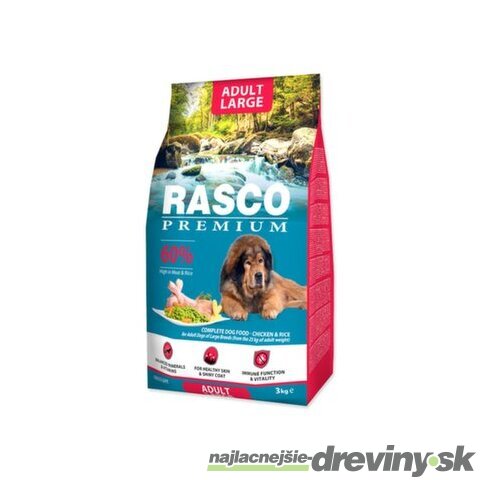 Krmivo Rasco Premium Adult Large kura s ryžou 3kg