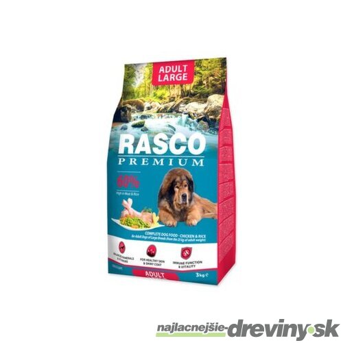 Krmivo Rasco Premium Adult Large kura s ryžou 3kg