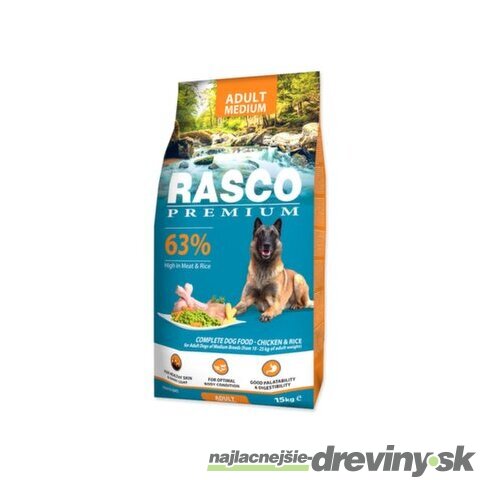 Krmivo Rasco Premium Adult Medium kura s ryžou 15kg