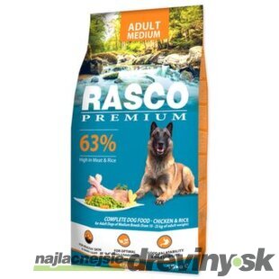 Krmivo Rasco Premium Adult Medium kura s ryžou 15kg