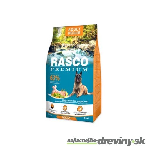 Krmivo Rasco Premium Adult Medium kura s ryžou 3kg