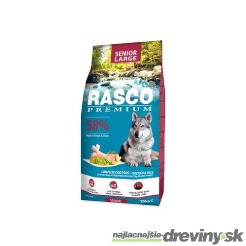 Krmivo Rasco Premium Senior Large kura s ryžou 15kg