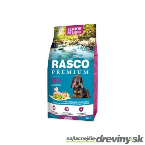 Krmivo Rasco Premium Senior Mini & Medium kura s ryžou 1kg