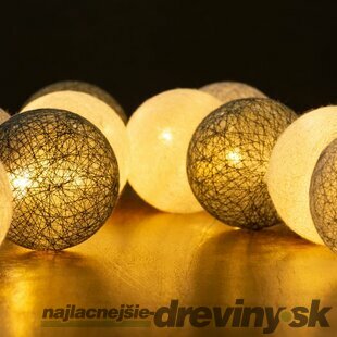 Reťaz Cotton Balls 3 shades, 10x LED, PE/bavlna, 2xAA, jednoduché svietenie, osvetlenie, L-1,35 m